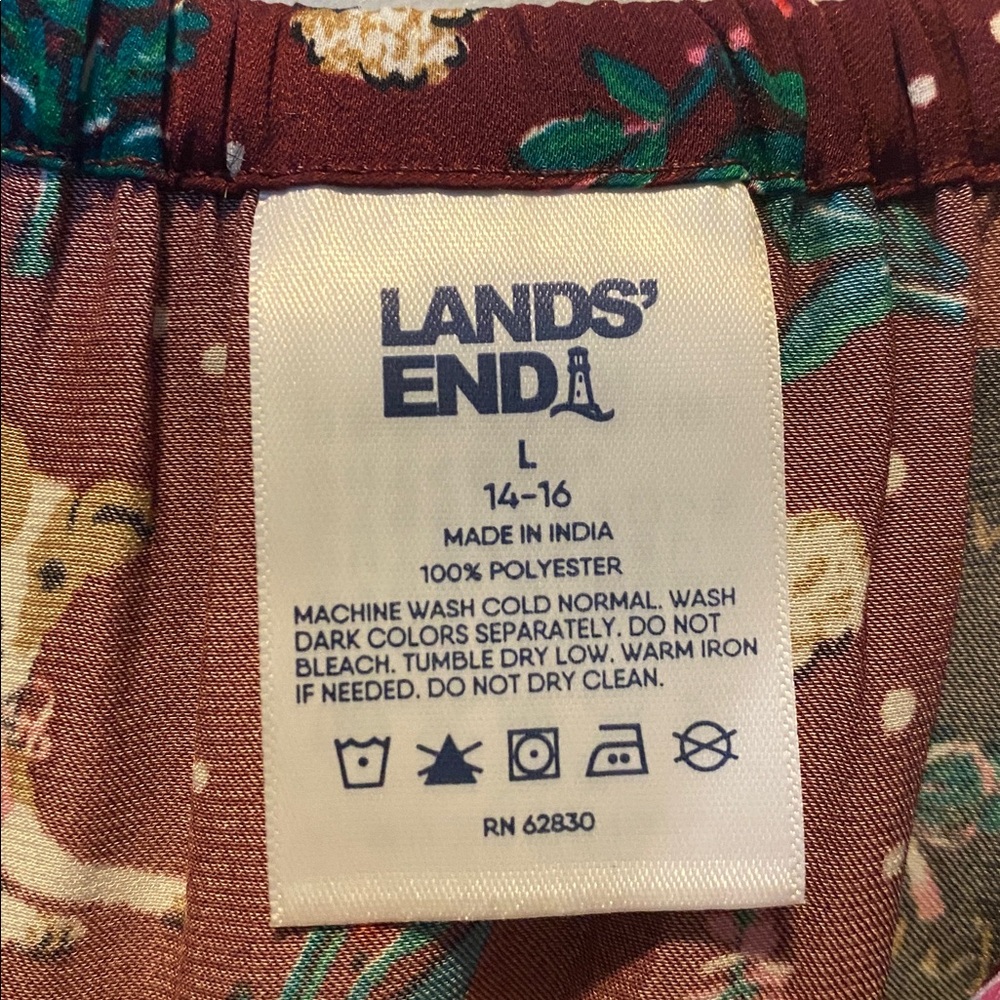 Lands End Pajama Set Women Large Burgundy Holiday Hounds Print Pull On Pant Tank - Picture 15 of 16